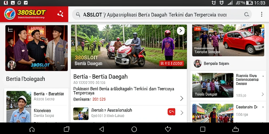 Antarmuka aplikasi 380SLOT yang menampilkan berita daerah terkini.