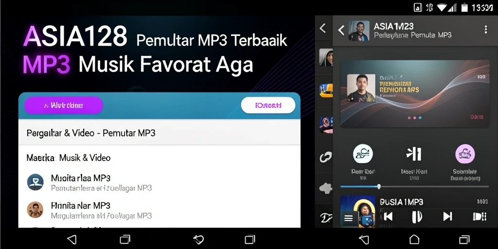 Screenshot aplikasi ASIA128 menampilkan antarmuka Pemutar MP3 yang modern dan intuitif.