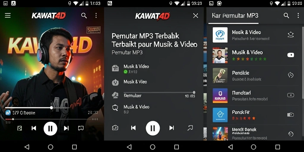Tampilan antarmuka KAWAT4D yang intuitif untuk pemutar MP3.