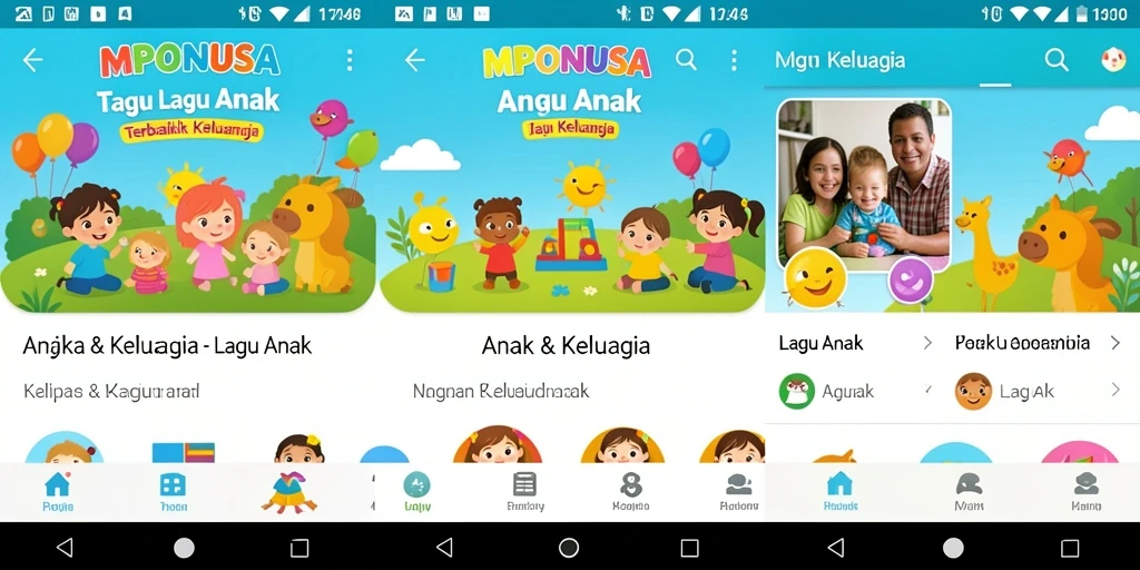 Antarmuka aplikasi MPONUSA dengan fitur lagu anak yang interaktif.