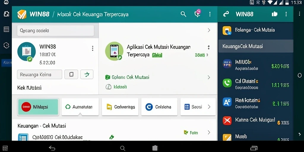 Antarmuka aplikasi WIN88 menampilkan ringkasan mutasi keuangan.