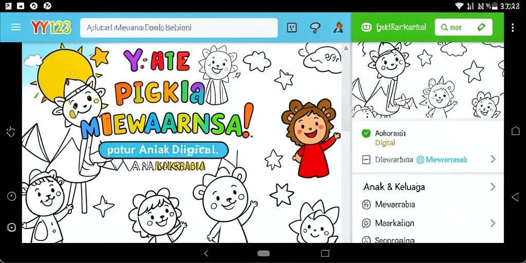 Screenshot utama YY123 menampilkan antarmuka aplikasi Mewarnai Digital yang menarik.